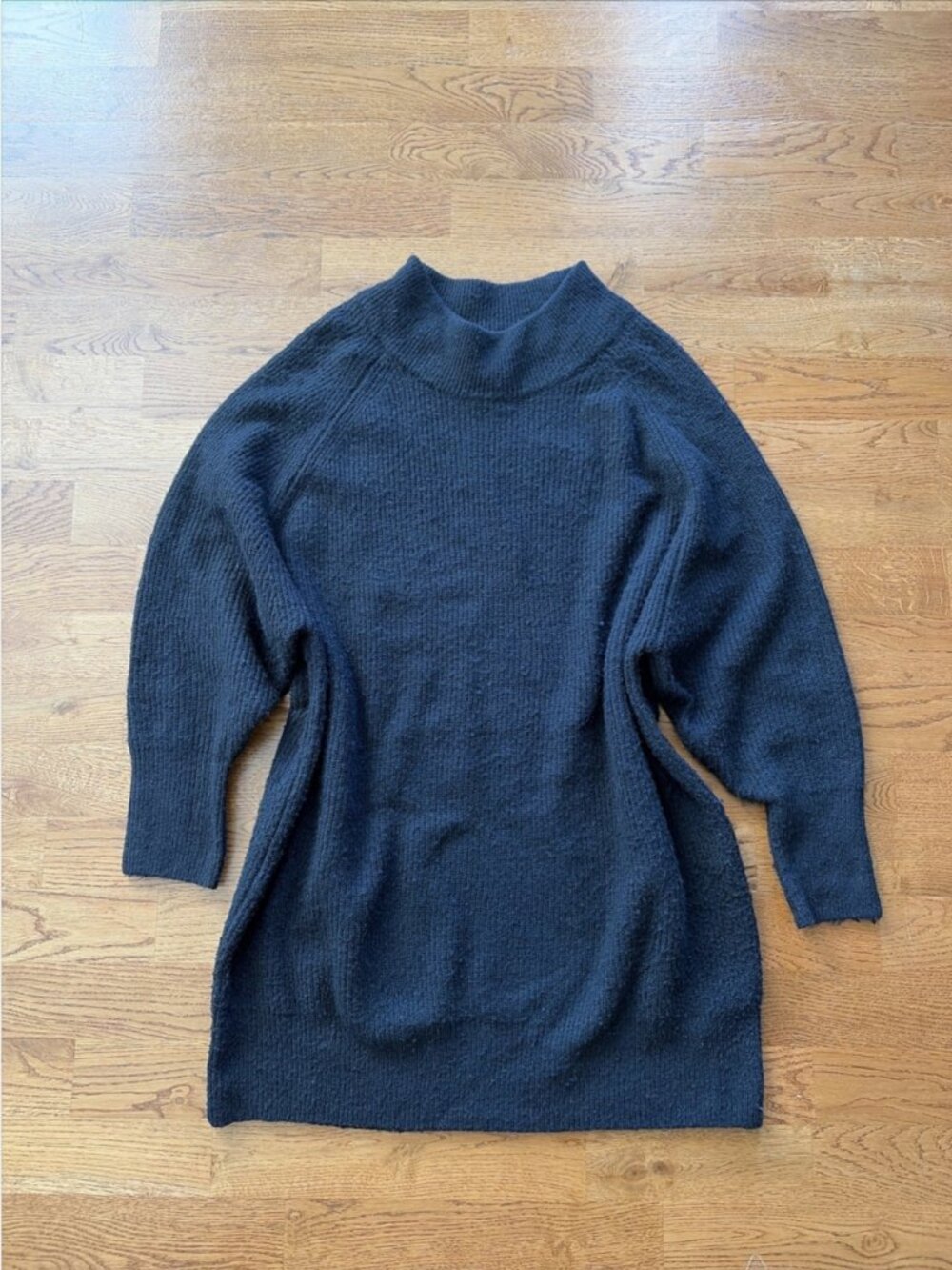 TOPSHOP Long Sleeve Knit Mini Dress Sweater Mock Neck Black Ribbed 4-6 Oversized